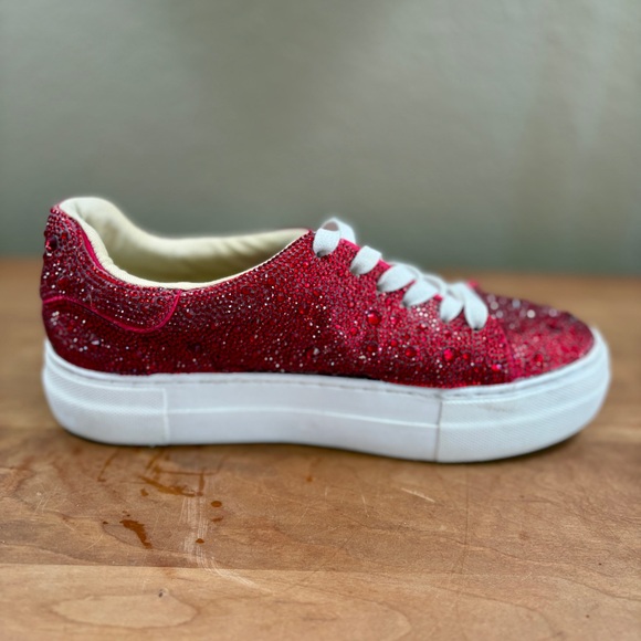Blue by Betsey Johnson Sidny Red Rhinestone Embellished Platform Sneakers size 7 - Picture 12 of 16
